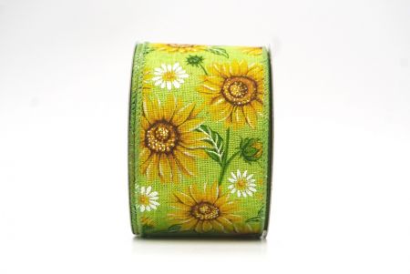 Apple Green Sunflower Design Wired Ribbon_KF8488GC-15-42