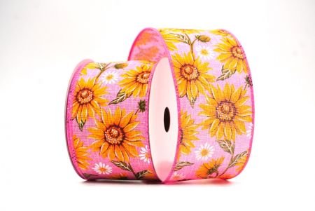 Pink Sunflower Design Wired Ribbon_KF8488GC-5-218