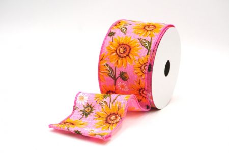 Pink Sunflower Design Wired Ribbon_KF8488GC-5-218