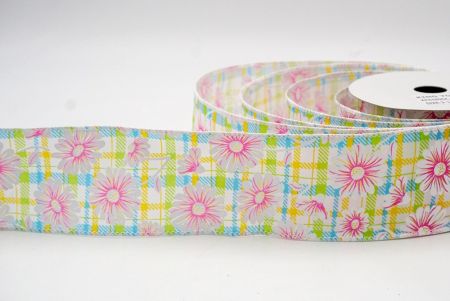 White_Plaid Daisy Flower Wired Ribbon_KF8489GC-1-1