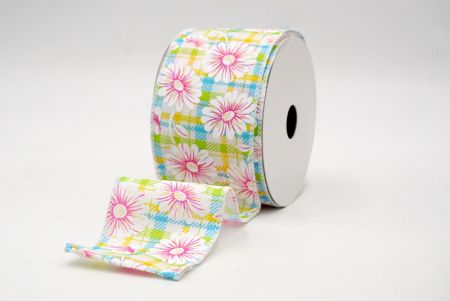 White_Plaid Daisy Flower Wired Ribbon_KF8489GC-1-1