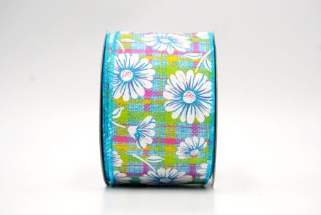 Blue_Plaid Daisy Flower Wired Ribbon_KF8489GC-12-213