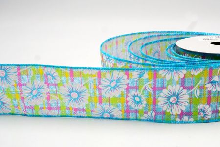 Blue_Plaid Daisy Flower Wired Ribbon_KF8489GC-12-213