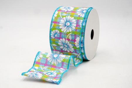 Blue_Plaid Daisy Flower Wired Ribbon_KF8489GC-12-213