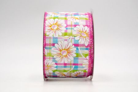 Pink/Blue_Plaid Daisy Flower Wired Ribbon_KF8489GC-2-218