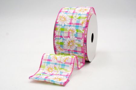 Pink/Blue_Plaid Daisy Flower Wired Ribbon_KF8489GC-2-218