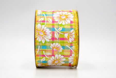 Yellow_Plaid Daisy Flower Wired Ribbon_KF8489GC-6-6