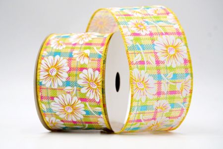 Yellow_Plaid Daisy Flower Wired Ribbon_KF8489GC-6-6