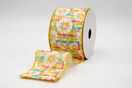 Yellow_Plaid Daisy Flower Wired Ribbon_KF8489GC-6-6