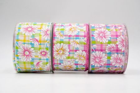Plaid Daisy Flower Wired Ribbon