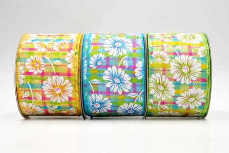 Plaid Daisy Flower Wired Ribbon_KF8489