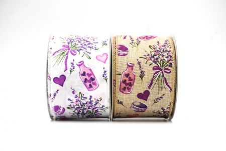 Purple Flowers & Hearts Design Wired Ribbon - Purple Flowers & Hearts Design Wired Ribbon