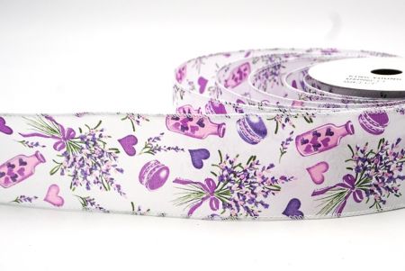 Ruban en fil de fer avec motif de fleurs blanches et violettes & cœurs_KF8490GC-1-1