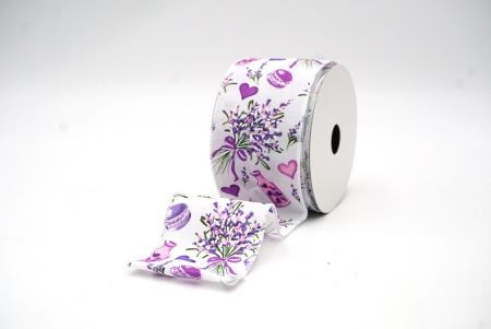 White Purple Flowers & Hearts Design Wired Ribbon_KF8490GC-1-1