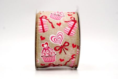 Khaki_Valentine Cupcake and Macaroon Wired Ribbon_KF8493GC-13-183