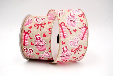 Khaki_Valentine Cupcake and Macaroon Wired Ribbon_KF8493GC-13-183