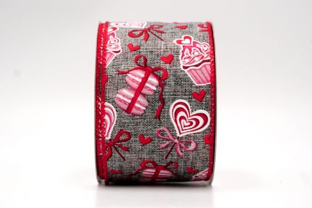 Dark Gray_Valentine Cupcake and Macaroon Wired Ribbon_KF8493GC-50-7