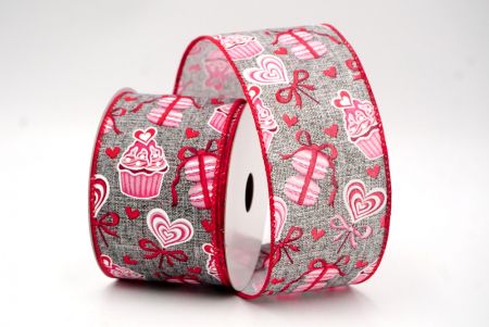 Dark Gray_Valentine Cupcake and Macaroon Wired Ribbon_KF8493GC-50-7