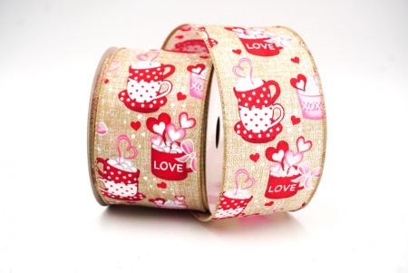 Light Brown Valentine Cups Design Wired Ribbon_KF8494GC-13-183