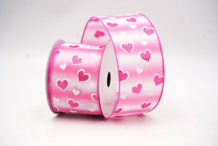 Pink Glitter Valentine Heart Wired Ribbon_KF8498GC-5-218