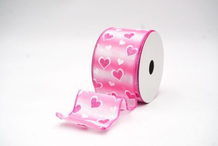 Pink Glitter Valentine Heart Wired Ribbon_KF8498GC-5-218