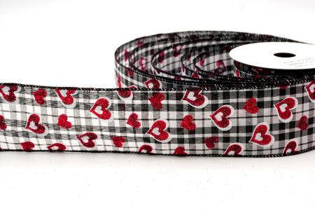 Black_Glittery Plaid Valentine Heart Wired Ribbon_KF8499GC-53-53