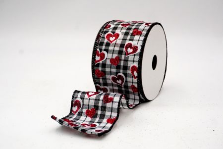 Black_Glittery Plaid Valentine Heart Wired Ribbon_KF8499GC-53-53