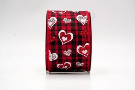 Red_Glittery Plaid Valentine Heart Wired Ribbon_KF8500GC-7-7