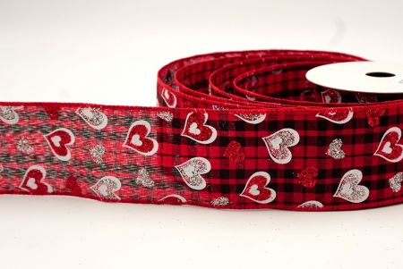 Red_Glittery Plaid Valentine Heart Wired Ribbon_KF8500GC-7-7