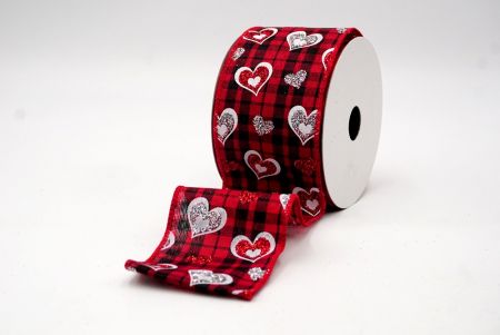 Red_Glittery Plaid Valentine Heart Wired Ribbon_KF8500GC-7-7