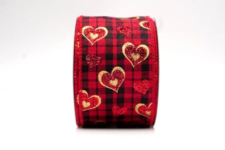 Rood_Glitterend Geruit Valentijnshart Draad Lint_KF8501GC-7-7