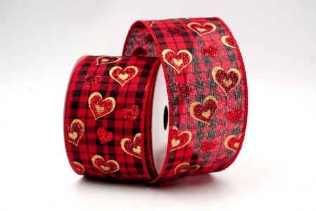 Nastro di Cuore di San Valentino a Quadri Glitterato Rosso_KF8501GC-7-7