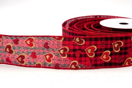 Red_Glittery Plaid Valentine Heart Wired Ribbon_KF8501GC-7-7