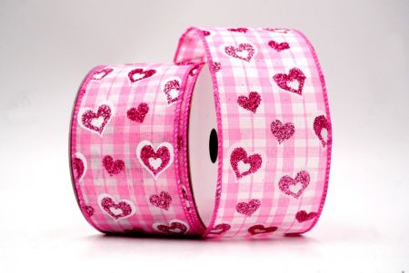 Roze_Glitterend Geruit Valentijnshart Draad Lint_KF8502GC-5-218