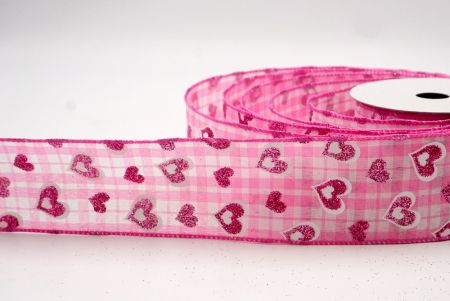 Pink_Glittery Plaid Valentine Heart Wired Ribbon_KF8502GC-5-218