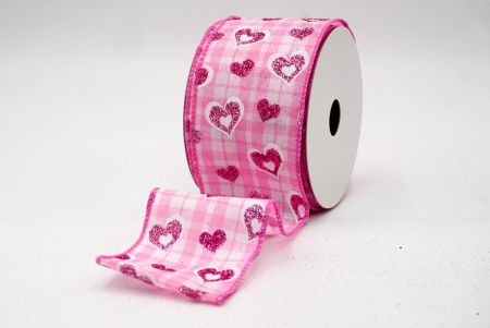 Roze_Glitterend Geruit Valentijnshart Draad Lint_KF8502GC-5-218