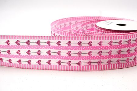 Light Pink PolkaDots & Glitter Heart Wired Ribbon_KF8505GC-1-5