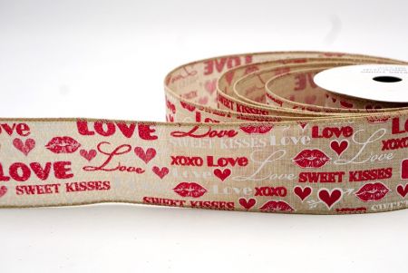 Kaki_Ruban en fil de fer avec motifs d'amour, de baisers et de XOXO_KF8507GC-13-183