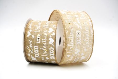 Light Brown Valentines Day & XOXO designs Wired Ribbon_KF8516GC-13-183