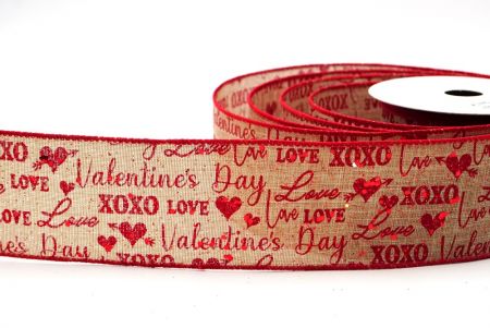 Light Brown & Red Valentines Day & XOXO designs Wired Ribbon_KF8517GC-13-7