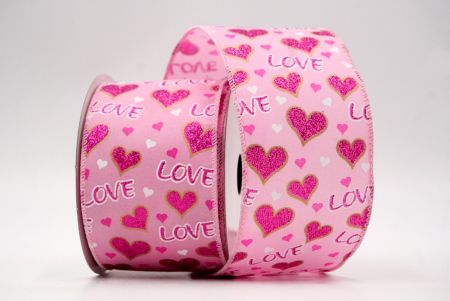 Pink_Glittery Valentine Heart and Love Wired Ribbon_KF8521GC-5-5