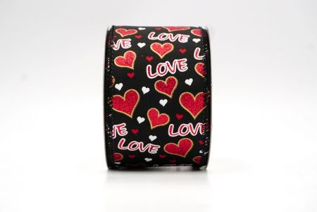 Black_Glittery Valentine Heart and Love Wired Ribbon_KF8522GC-53-53