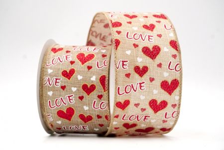 Khaki_Glittery Valentine Heart and Love Wired Ribbon_KF8523GC-13-183