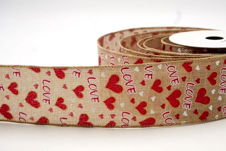 Khaki_Glittery Valentine Heart and Love Wired Ribbon_KF8523GC-13-183