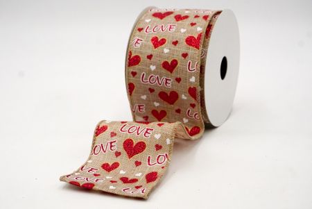 Khaki_Glittery Valentine Heart and Love Wired Ribbon_KF8523GC-13-183