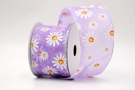 Purple_Sheer Glittery White Daisy Flower Wired Ribbon_KF8524GN-11