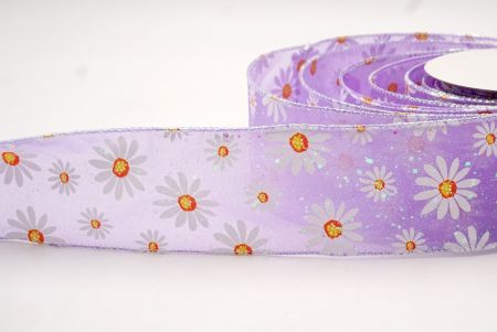 Purple_Sheer Glittery White Daisy Flower Wired Ribbon_KF8524GN-11