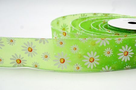 Verde_Cinta de Daisy Blanca Brillante con Alambre_KF8524GN-15