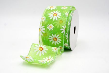 Verde_Cinta de Daisy Blanca Brillante con Alambre_KF8524GN-15