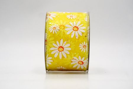 Jaune_Ruban de fleur de marguerite blanche brillante en mousseline de soie_KF8524GN-6